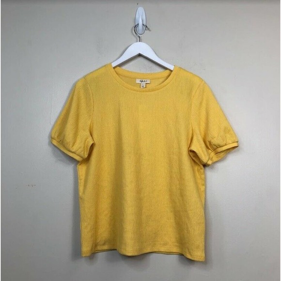 Style & Co Women's Textured Short Puffed Sleeve T-Shirts Top Yellow L, $45 NWT - Picture 2 of 6